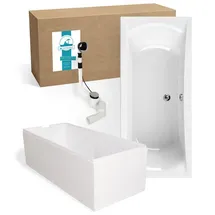 Calmwaters Rechteck Badewanne Komplettset 180 x 80 cm Ablaufgarnitur