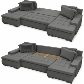 Sofnet Wohnlandschaft mit Schlaffunktion Faris U-Form - Couch, Schlafsofa mit Bettkasten, Couchgranitur mit Bettfunktion, Big Sofa, Bettsofa (Weiß + Grau (Madryt 120 + Inari 91))