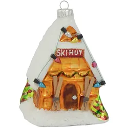 Krebs Glas Lauscha Ski-Hütte 11cm, Glasornament, mundgeblasen und handekoriert