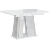 PROROOM FURNITURE - Esstisch Ausziehbar 120-160x80x75 cm – Esszimmertisch Rechteckig, Dining Table, Modern Tisch für Esszimmer, Küche, Wohnzimmer, Salon (Weiß Hochglanz, Betonoptik)