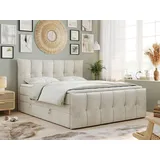 MKS Meble King Boxspringbett 180x200, Boxspringbett 180x200 mit Bettkasten und Matratze H3, Polsterbett 180x200 mit Matratze, Bett 180x200 mit Bettkasten, - Beige Velvet - H3