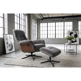 KAWOLA Relaxsessel SILVA Schaffell 77 x 106 x 77 cm Hellgrau mit Hocker