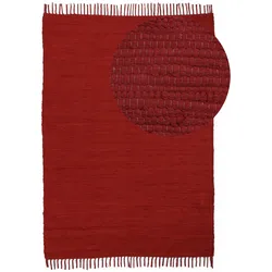 Teppich HOME AFFAIRE "Handweb Uni, Wendeteppich", rot (chilli), B:160cm H:5mm L:230cm, Baumwolle, Teppiche, Fransenteppich, Fleckerlteppich, reine Baumwolle, handgewebt, Uni, mit Fransen