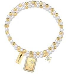Yokoamii Perlen-Armband Sterne aus Messing in Gelbgold mit Zirkonia und Perle (synth.) Armbänder & Armreife   Damen 