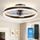 VOLISUN Deckenventilator mit Beleuchtung und Fernbedienung, 6 Windstufen und Dimmbar, Moderner Deckenlampe mit Ventilator, Leiser LED Deckenventilator für Schlafzimmer Wohnzimmer (Schwarz,49.5CM)