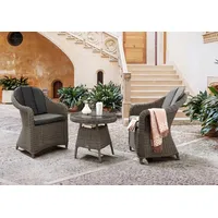 Destiny Balkonset MALAGA 2 Sessel + Tisch Ø60x55cm, Polyrattan, vintage grau