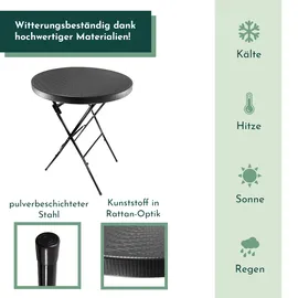 Lemodo Stehtisch klappbar 80 cm schwarz in Rattan-Optik, Höhe 110 cm