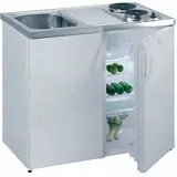 Lüllman Pantryküche Küchenzeile Singleküche mit Kühlschrank und 2 Sterne Gefrierfach Spülbecken Links 860 x 1000 x 600 mm Weiß 731250