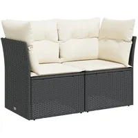 vidaXL Gartensofa mit Kissen 2-Sitzer Schwarz Poly Rattan