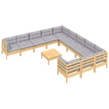vidaXL Garten-Lounge-Set 12-tlg. grau Kiefernholz