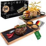 Servierbrett Set FSC Akazienholz Schieferplatte Saucenschüsseln