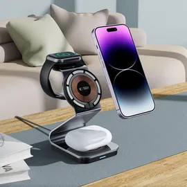 TECH-PROTECT QI15W-A29 3in1 induktives Ladegerät mit MagSafe – Schwarz
