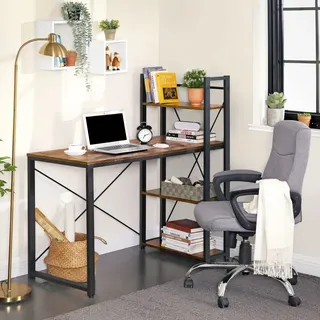 VASAGLE Schreibtisch braun rechteckig, 4-Fuß-Gestell schwarz 120,0 x 56,0 cm