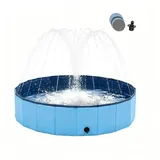 Quppa Hundepool mit Sprinkler,2 in 1 Faltbarer und Tragbarer Schwimmbecken,PVC Hundeplanschbecken,Dog Pool Hundepools Stabil für Sommer Outdoor Garten,Blau,80 X 20 cm