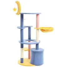 fudajo Kratzbaum Mond Sterne 132 cm blau/gelb