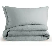 Blumtal Musselin Bettwäsche Blau 135 x 200 cm + 40 x 80 cm