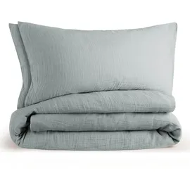 Blumtal Musselin Bettwäsche Blau 135 x 200 cm + 40 x 80 cm