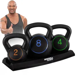 MIWEBA Sports Kettlebell-Set, 2-7 kg, Kettlebell-Ablage, Kugelhantel Indoor und Outdoor, Betonfüllung (2 - 7 kg)