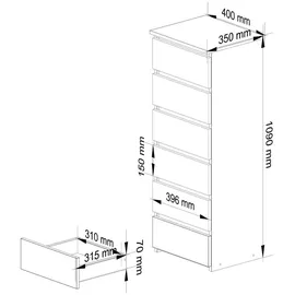 akord furniture factory Kommode 40 x 109 x 35 cm Graphitgrau / Weiß