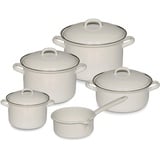 Riess, 0547-033, Kochtopf-Set, 5-teilig, Weiss, 1l+2l+2,5l+4,5l Töpfe+ 0,75l Stielkasserolle, Topfset, Kochtopfset, Kochgeschirr