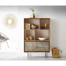 DeLife Highboard 88 cm Akazie Natur / Schwarz / Beige
