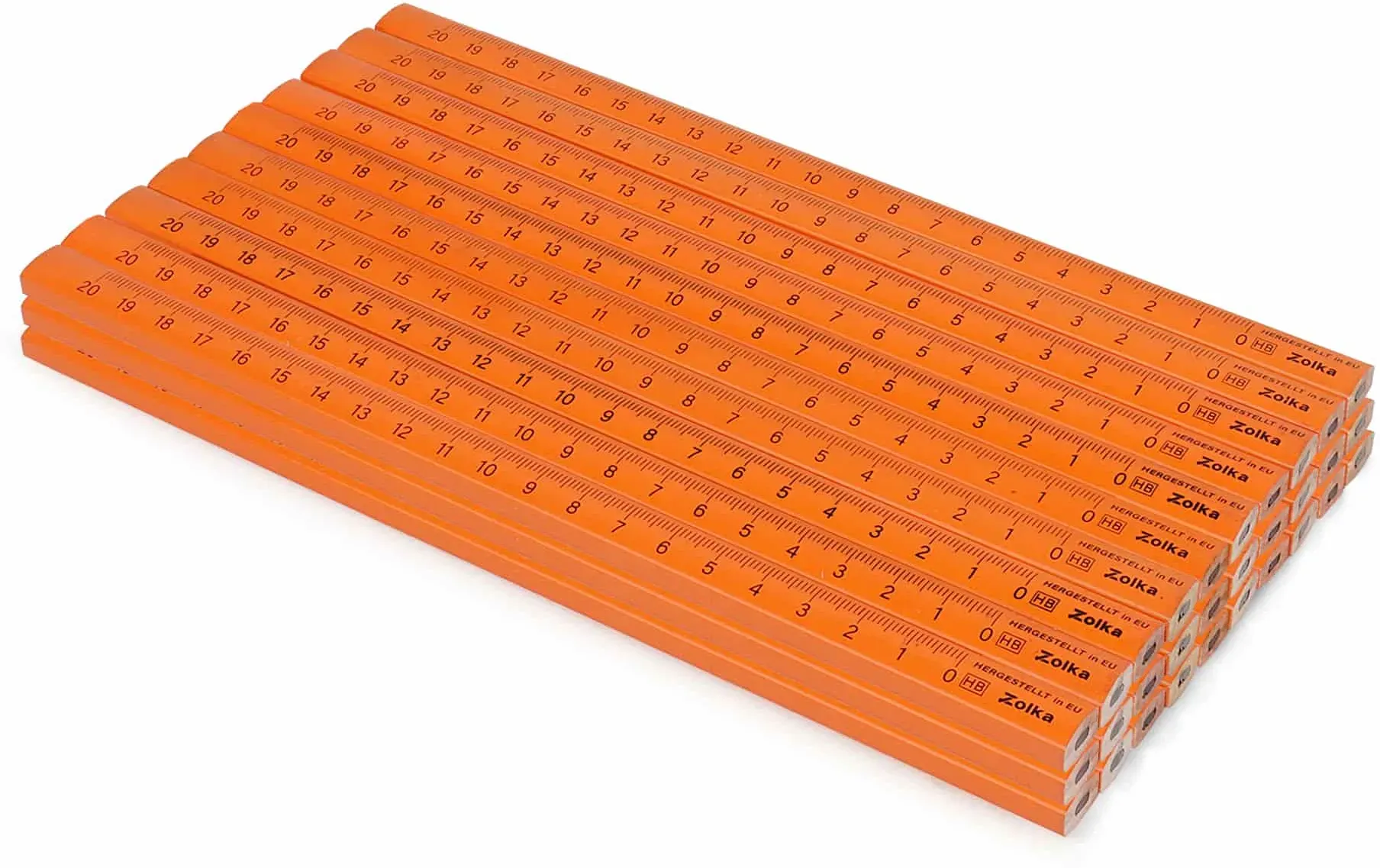 Zolka Zimmermannsbleistift Orange mit Skala, Oval 240 mm, schwarz HB Mine, 30 Stk.