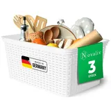 Novaliv Aufbewahrungsbox - (3 St), 3x Aufbewahrungskorb Rattan weiß 28 cm x 18 cm