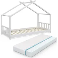 VitaliSpa Design Kinderbett Hausbett Weiß Kinderhaus Holzbett Matratze