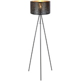 GLOBO Stehlampe 3-Bein Wohnzimmerlampe schwarz gold Beistelllampe, Metall Kunststoff, 1x E27, DxH 38x153 cm