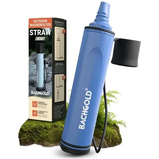 bachgold Strohhalm Wasserfilter Outdoor Survival – Entfernt 99,99% Viren, Bakterien & Protozoen – 2-Stufen Elektroadsorption mit 70 cm Schlauch – Ultraleicht, für Camping, Wandern & Notfall, Blau