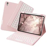 zoyu Tastatur Hülle für iPad Air 11 Zoll 2026/2025/2024, iPad Air 10.9 Zoll 2022/2020 5./4. Gen, Magnetische Bluetooth RGB QWERTZ Tastatur, Stifthalter Rechts, Weiche Stoßfeste TPU Hülle, Rosa