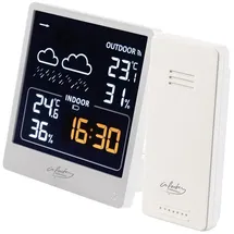 Infactory Wetterstation mit Außensensor, VA-Farbdisplay, Wetterprognose, weiß