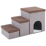 [en.casa] - Hundetreppe Vojens mit Höhle 76x33x43 cm Braun/Grau