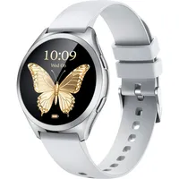 Grau Smartwatch Damen Armbanduhr Rund: Smart Watch Damen Metallarmband mit Telefonfunktion Schrittzähler Schlafmonitor Herzfrequenz Blutdruck Wasserdicht 1,27" Klein Duenn Touchscreen Sport Fitnessuhr