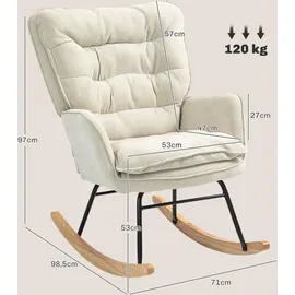 Homcom Schaukelstuhl Schwingsessel Armlehnsessel, Stillsessel mit Chenilleoptik, Schaukelsessel bis 120 kg Belastbarkeit für Schlafzimmer, Beige