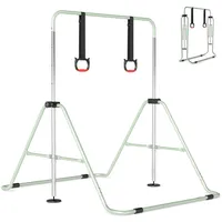 GYMAX Gymnastik Turnreck Indoor, faltbares Gymnastikstange mit Ringen & Verstellbarer Höhen, Turnstange Kinder, Reckstange, Heimtrainingsgerät für 3-12 Jahre alte Kinder (Beige)