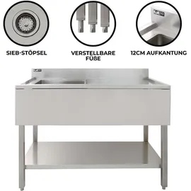 MONSTER SHOP Gastrospüle Spültisch Edelstahl Spülbecken 1 Becken Links Spültheke Waschtisch