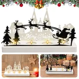 PAPAcroscoma Aktualisiert Advent Kerzenhalter weihnachtskerzenhalter: Weiß Adventskranz Teelichthalter Weihnachten Kerzentablett Metall mit Holz für Tisch Adventsdeko Weihnachtsdeko Modern Geschenk