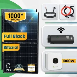 sunpro power 1000W Solaranlage Bifazial 1000W Photovoltaik Komplettset mit Growatt MIC 1000 TL-X WIFI Wechselrichter Smart Mini PV Anlage