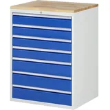 RAU Schubladenschrank Serie 7000, HxBxT 1.035 x 770 x 650 mm, 7 x 90%-Auszug-Schubladen 4 x 120, 3 x 150 mm, Arbeitsplatte Buche