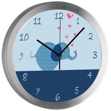 CreaDesign Funkwanduhr Funkuhr, Kinder Wanduhr, Kinderuhr, Kinderzimmer Elefant blau (geräuscharmes Uhrwerk) blau