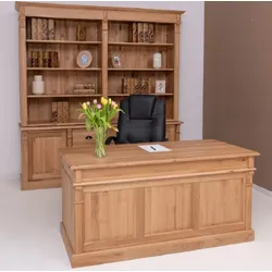 Casa Padrino Landhausstil Büro Möbel Set Naturfarben - 1 Landhausstil Massivholz Schreibtisch & 1 Landhausstil Massivholz Regalschrank - Landhausstil Massivholz Büro Möbel