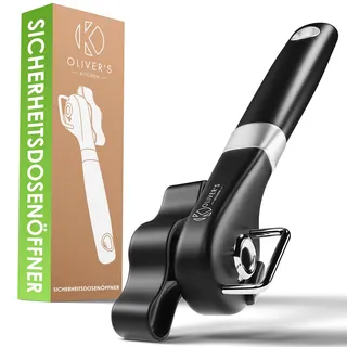 Oliver's Kitchen ® Dosenöffner - Rostfreier Edelstahl - Schwarz Sicherheitsdosenöffner - & Deckelöffner - Komfortabler rutschfester Griff - Müheloses Öffnen von Dosen