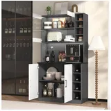 Odikalo Küchenbuffet Küchenschrank Vitrine Sideboard Ablagefach Weinregal Schwarz/Grau grau