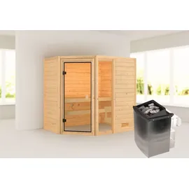 Karibu Sauna Jada 196x146x187cm, Eckeinstieg naturbelassen