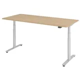 HAMMERBACHER VXDLR19 elektrisch höhenverstellbarer Schreibtisch eiche rechteckig, T-Fuß-Gestell silber 180,0 x 80,0 cm