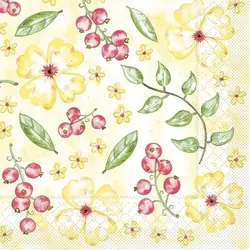 Mank Serviette aus Tissue - Janne, 33 x 33 cm, 100 Stück - Beeren Blumen Blüten Floral