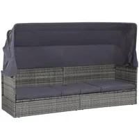 Yolola Outdoor-Sofabett Rattan Gartensofa 3 Sitzer mit Sonnendach Loungebett Outdoor Mit Dach Gartensofa Polyrattan 3-Sitzer Gartensofa Sonnenliege Liege Grau