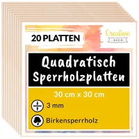 Creative Deco Sperrholzplatte quadratisch 3mm 30 x 30 cm 20-tlg