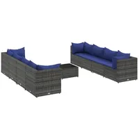 vidaXL 9-tlg. Garten-Lounge-Set mit Kissen Grau Poly Rattan